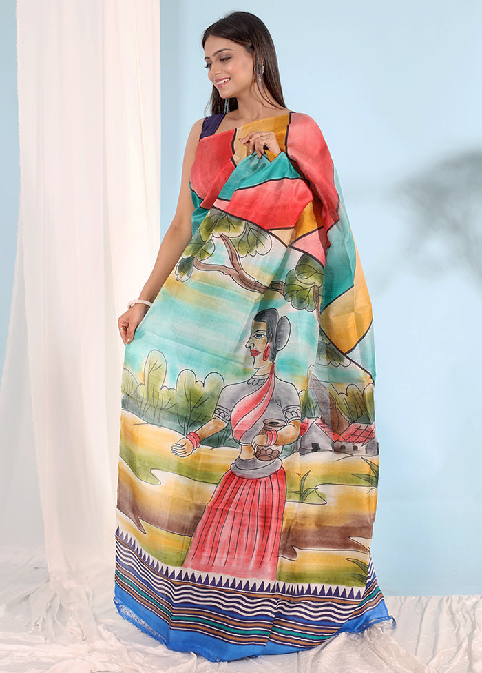 Multicolor Printed Pure Silk Saree With Blouse Piece - Indian Silk House Agencies