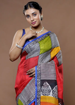 Multicolor Printed Pure Silk Saree With Blouse Piece - Indian Silk House Agencies