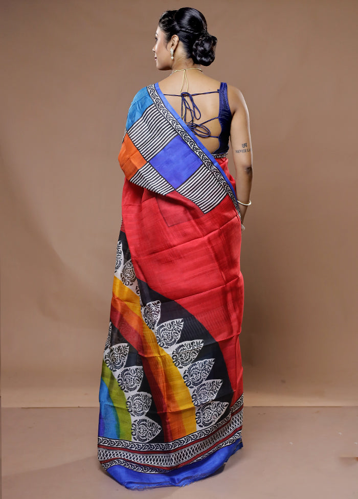 Multicolor Printed Pure Silk Saree With Blouse Piece - Indian Silk House Agencies