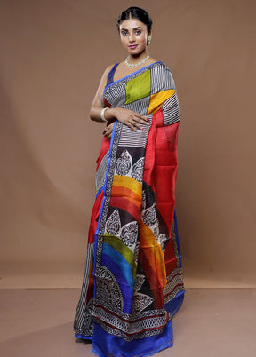 Multicolor Printed Pure Silk Saree With Blouse Piece - Indian Silk House Agencies