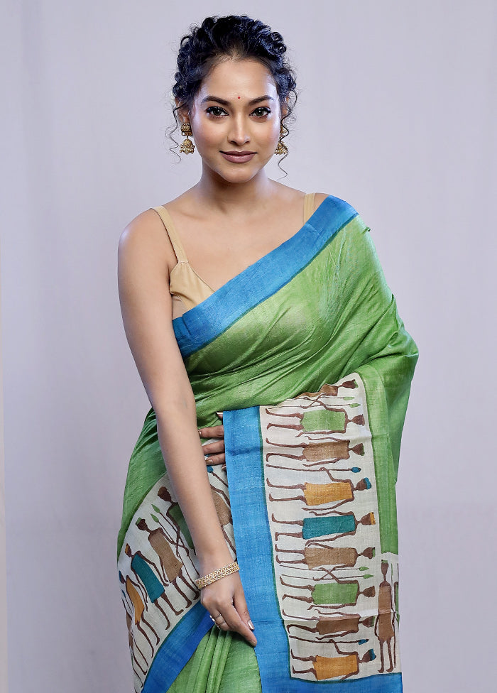 Green Tussar Silk Saree With Blouse Piece - Indian Silk House Agencies