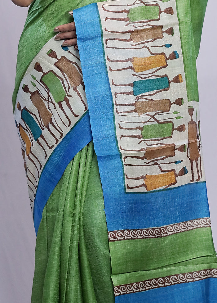 Green Tussar Silk Saree With Blouse Piece - Indian Silk House Agencies