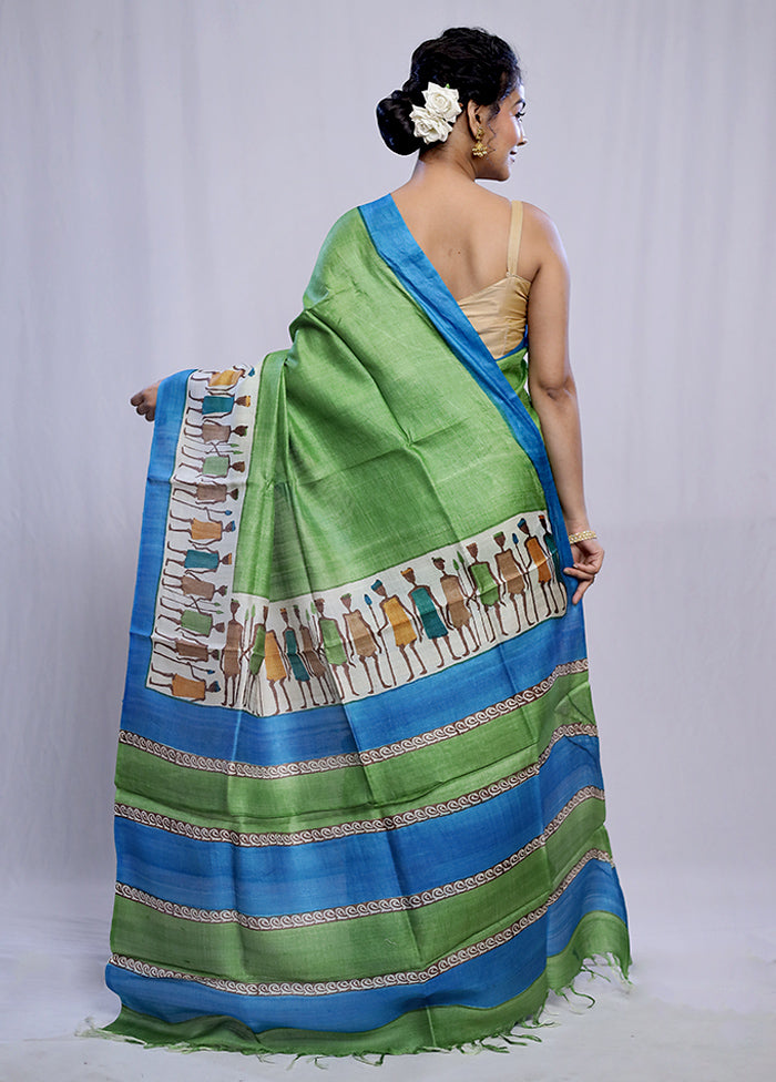 Green Tussar Silk Saree With Blouse Piece - Indian Silk House Agencies