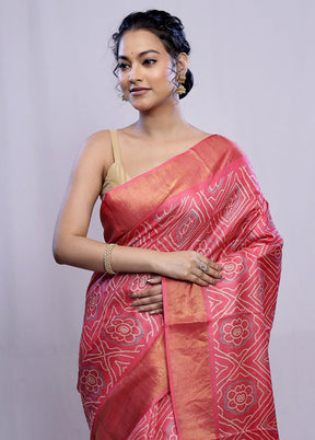 Pink Tussar Silk Saree With Blouse Piece - Indian Silk House Agencies