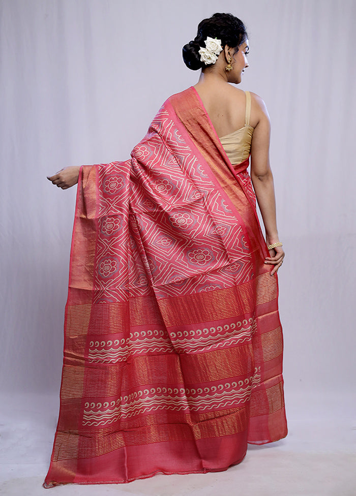 Pink Tussar Silk Saree With Blouse Piece - Indian Silk House Agencies