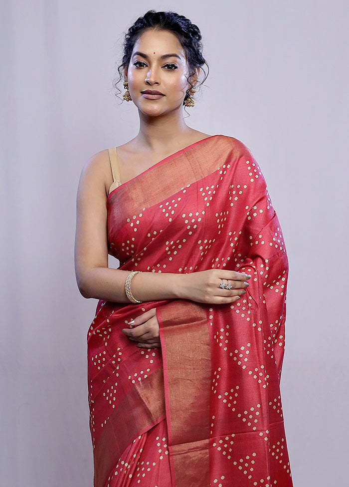 Pink Tussar Silk Saree With Blouse Piece - Indian Silk House Agencies