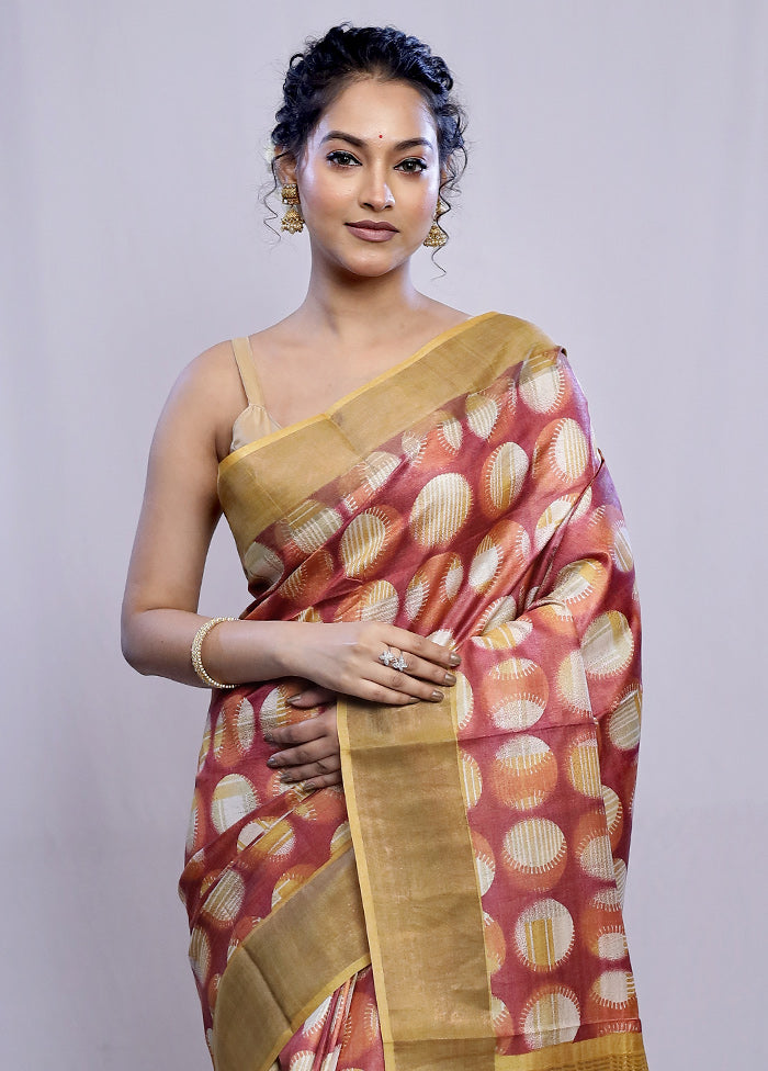 Pink Tussar Silk Saree With Blouse Piece - Indian Silk House Agencies