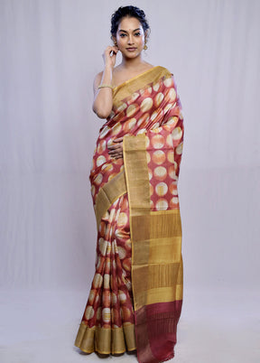 Pink Tussar Silk Saree With Blouse Piece - Indian Silk House Agencies