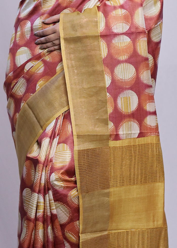 Pink Tussar Silk Saree With Blouse Piece - Indian Silk House Agencies