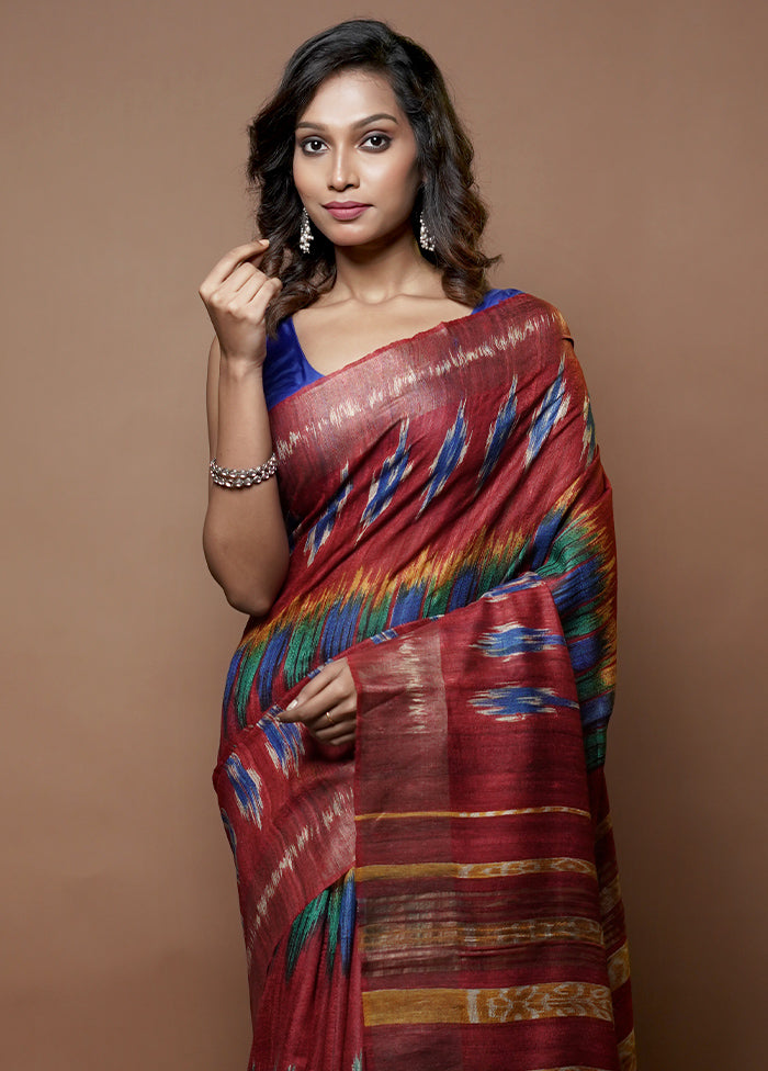 Multicolor Tussar Silk Saree With Blouse Piece