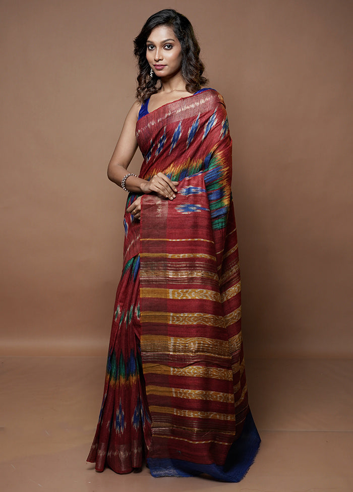 Multicolor Tussar Silk Saree With Blouse Piece