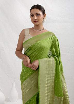 Green Dupion Silk Saree With Blouse Piece - Indian Silk House Agencies