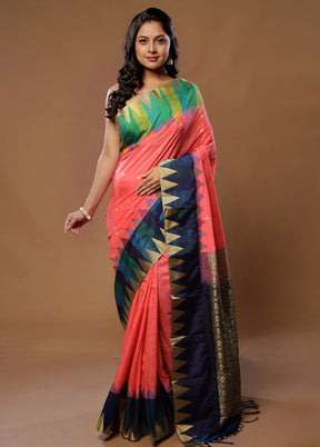 Peach Kanjivaram Silk Saree With Blouse Piece - Indian Silk House Agencies