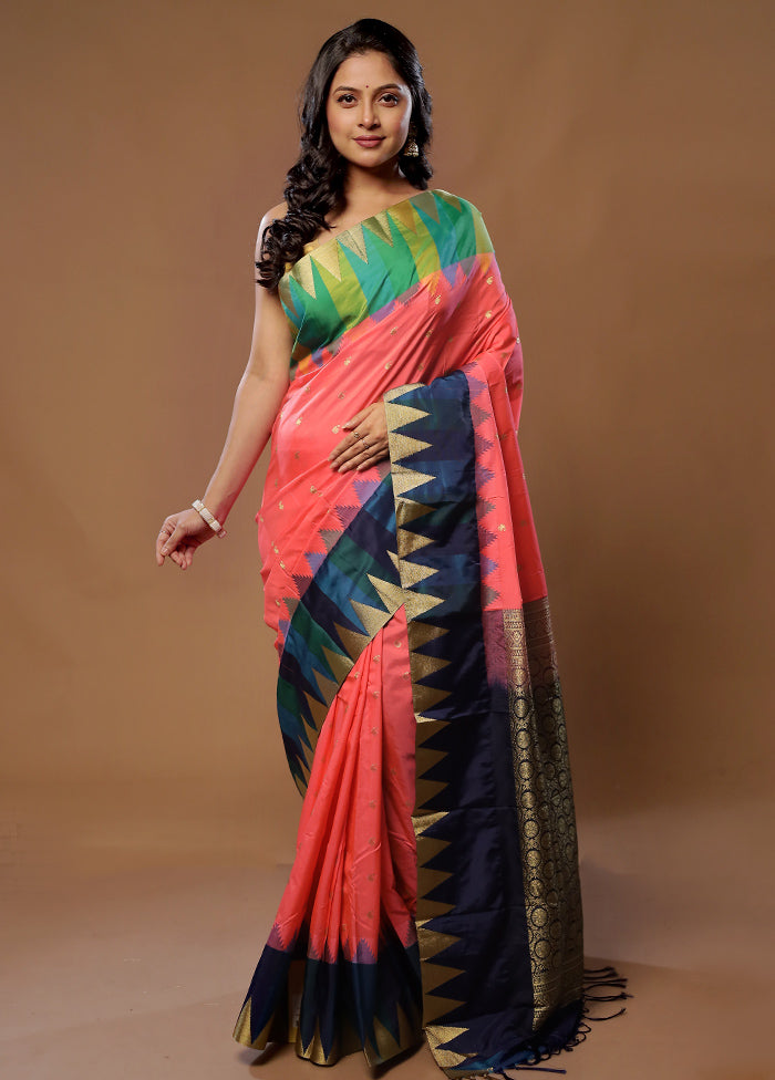 Peach Kanjivaram Silk Saree With Blouse Piece - Indian Silk House Agencies