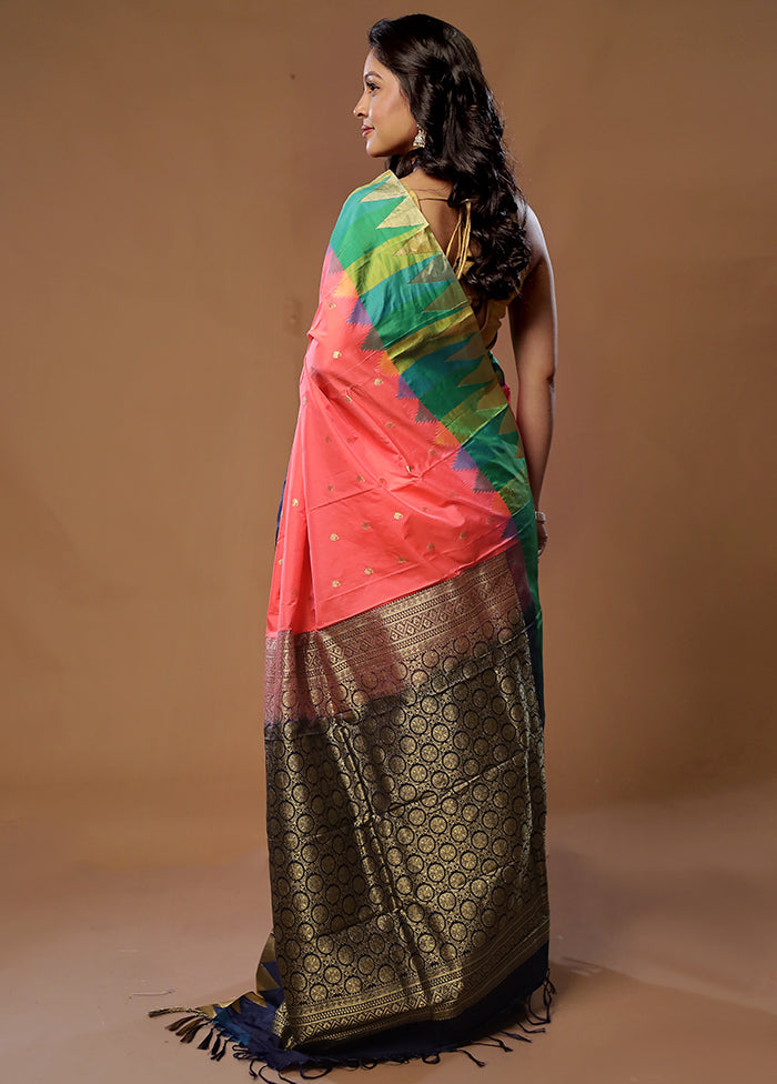 Peach Kanjivaram Silk Saree With Blouse Piece - Indian Silk House Agencies