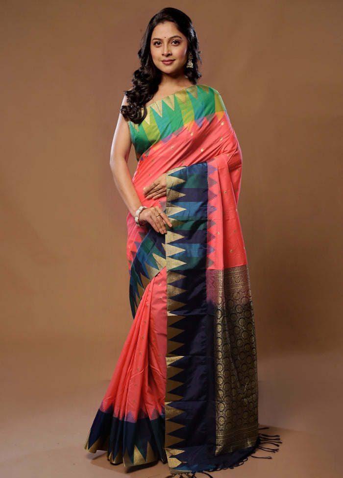 Peach Kanjivaram Silk Saree With Blouse Piece - Indian Silk House Agencies