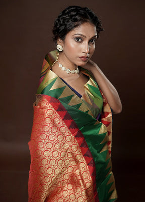 Green Kanjivaram Silk Saree With Blouse Piece - Indian Silk House Agencies