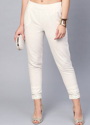 White Cotton Casual Pant