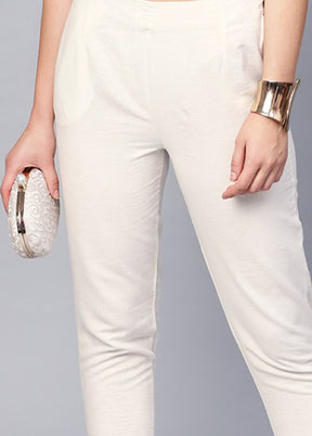 White Cotton Casual Pant