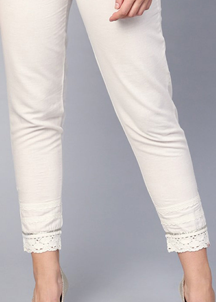 White Cotton Casual Pant