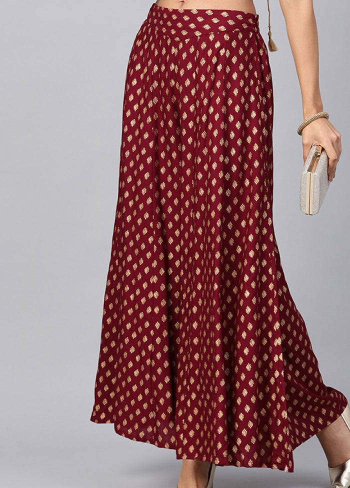 Maroon Pure Rayon Casual Palazzo