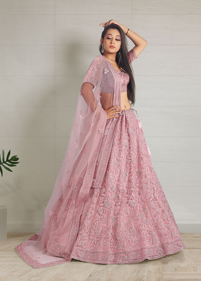 3 Pc Pink Net Semi Stitched Lehenga Set - Indian Silk House Agencies