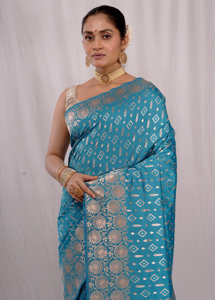 Blue Uppada Silk Saree With Blouse Piece - Indian Silk House Agencies