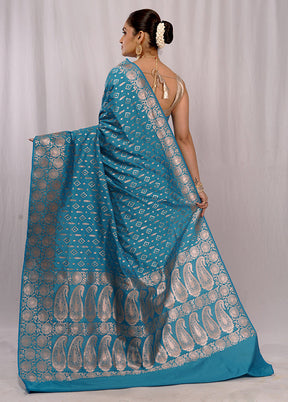 Blue Uppada Silk Saree With Blouse Piece - Indian Silk House Agencies