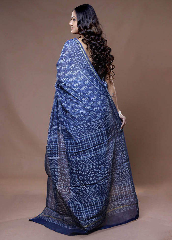 Blue Chanderi Cotton Saree With Blouse Piece - Indian Silk House Agencies