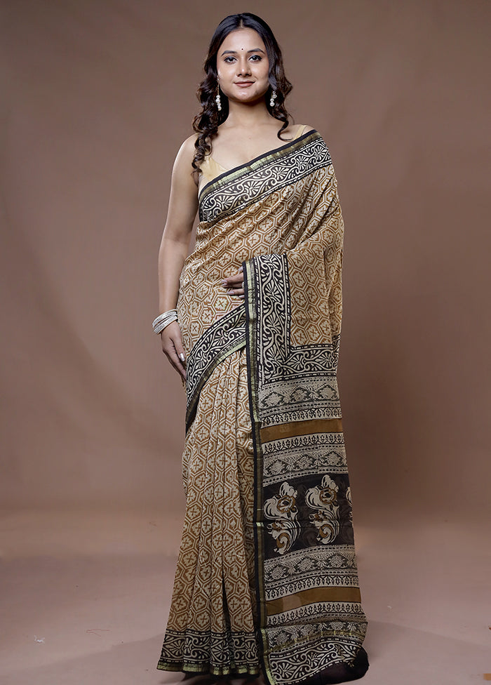 Cream Chanderi Cotton Saree With Blouse Piece - Indian Silk House Agencies