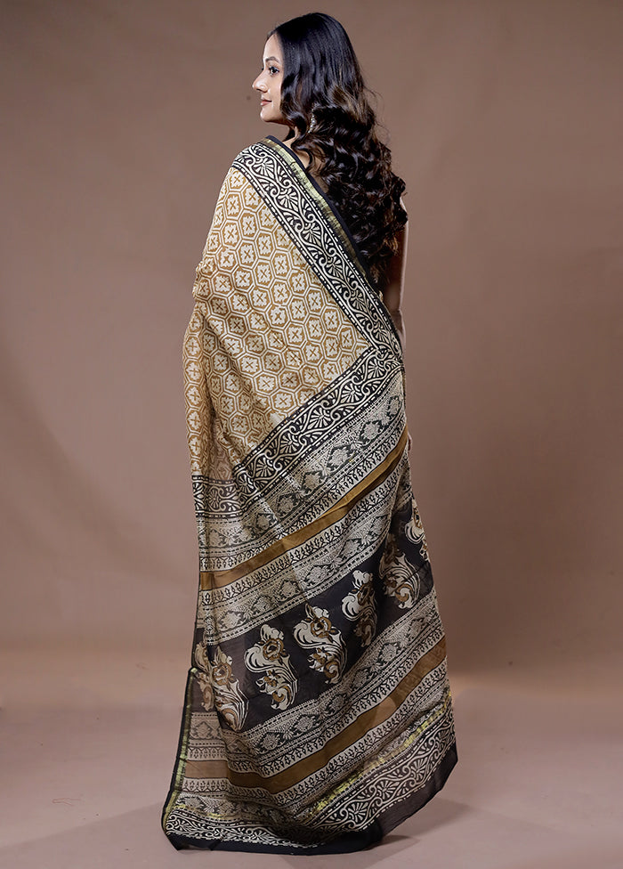 Cream Chanderi Cotton Saree With Blouse Piece - Indian Silk House Agencies