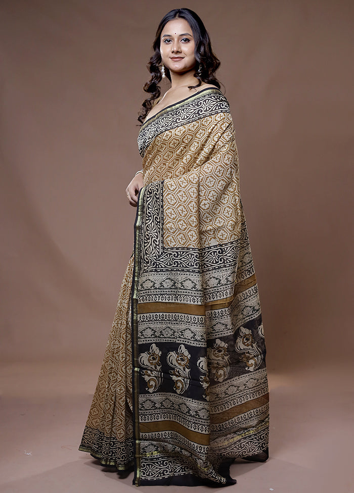 Cream Chanderi Cotton Saree With Blouse Piece - Indian Silk House Agencies