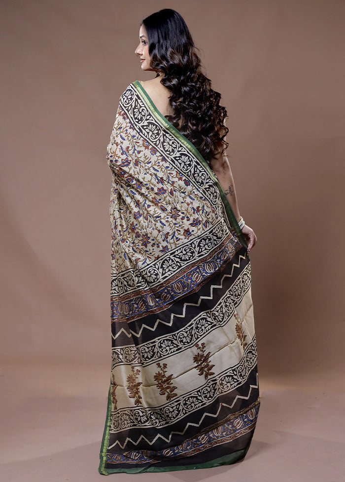 Cream Chanderi Cotton Saree With Blouse Piece - Indian Silk House Agencies