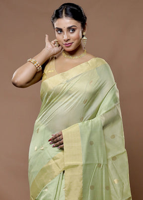 Green Chanderi Cotton Saree With Blouse Piece - Indian Silk House Agencies