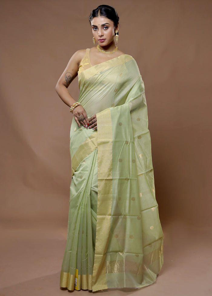 Green Chanderi Cotton Saree With Blouse Piece - Indian Silk House Agencies