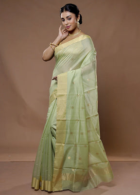 Green Chanderi Cotton Saree With Blouse Piece - Indian Silk House Agencies