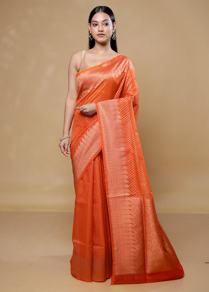 Orange Uppada Silk Saree With Blouse Piece