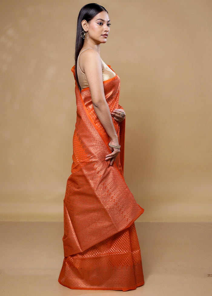 Orange Uppada Silk Saree With Blouse Piece