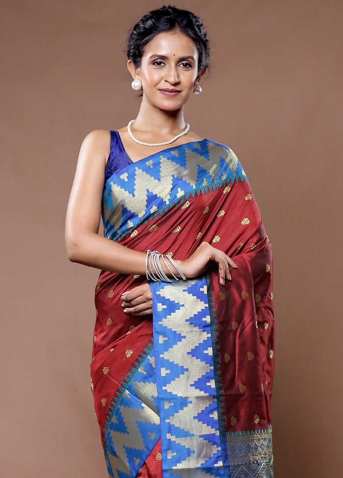 Maroon Kanjivaram Silk Saree With Blouse Piece - Indian Silk House Agencies