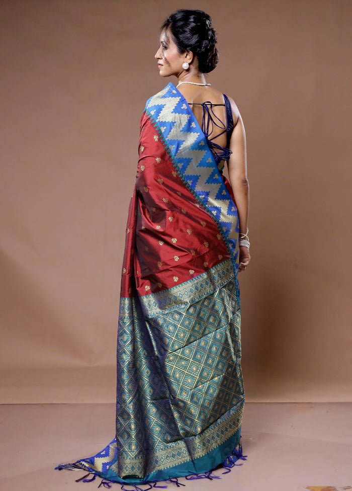 Maroon Kanjivaram Silk Saree With Blouse Piece - Indian Silk House Agencies