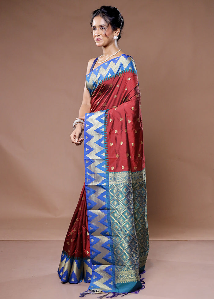 Maroon Kanjivaram Silk Saree With Blouse Piece - Indian Silk House Agencies