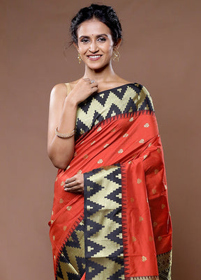 Rust Kanjivaram Silk Saree With Blouse Piece - Indian Silk House Agencies