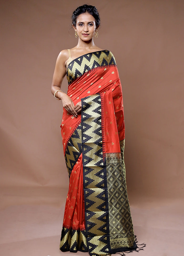 Rust Kanjivaram Silk Saree With Blouse Piece - Indian Silk House Agencies