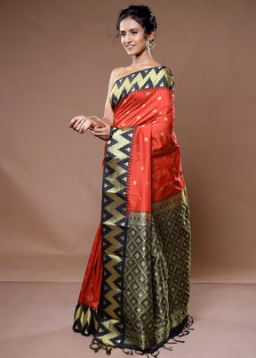 Rust Kanjivaram Silk Saree With Blouse Piece - Indian Silk House Agencies