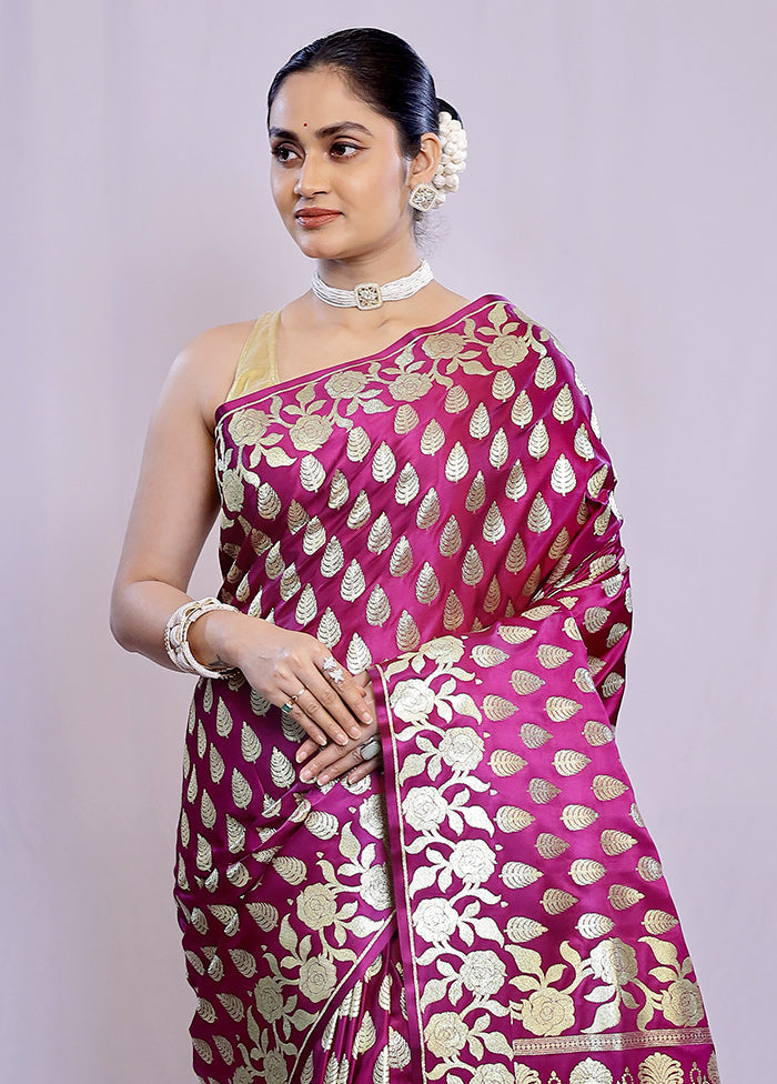 Purple Banarasi Silk Saree With Blouse Piece - Indian Silk House Agencies