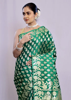 Green Banarasi Silk Saree With Blouse Piece - Indian Silk House Agencies