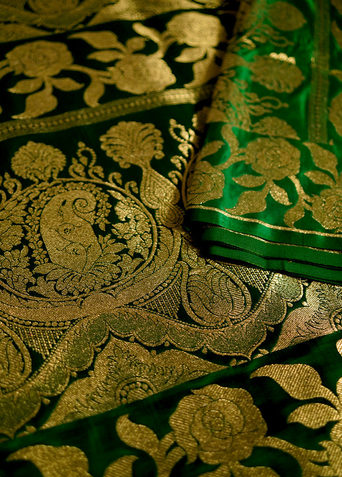 Green Banarasi Silk Saree With Blouse Piece - Indian Silk House Agencies