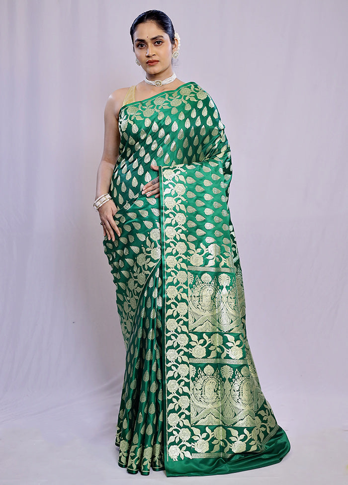 Green Banarasi Silk Saree With Blouse Piece - Indian Silk House Agencies