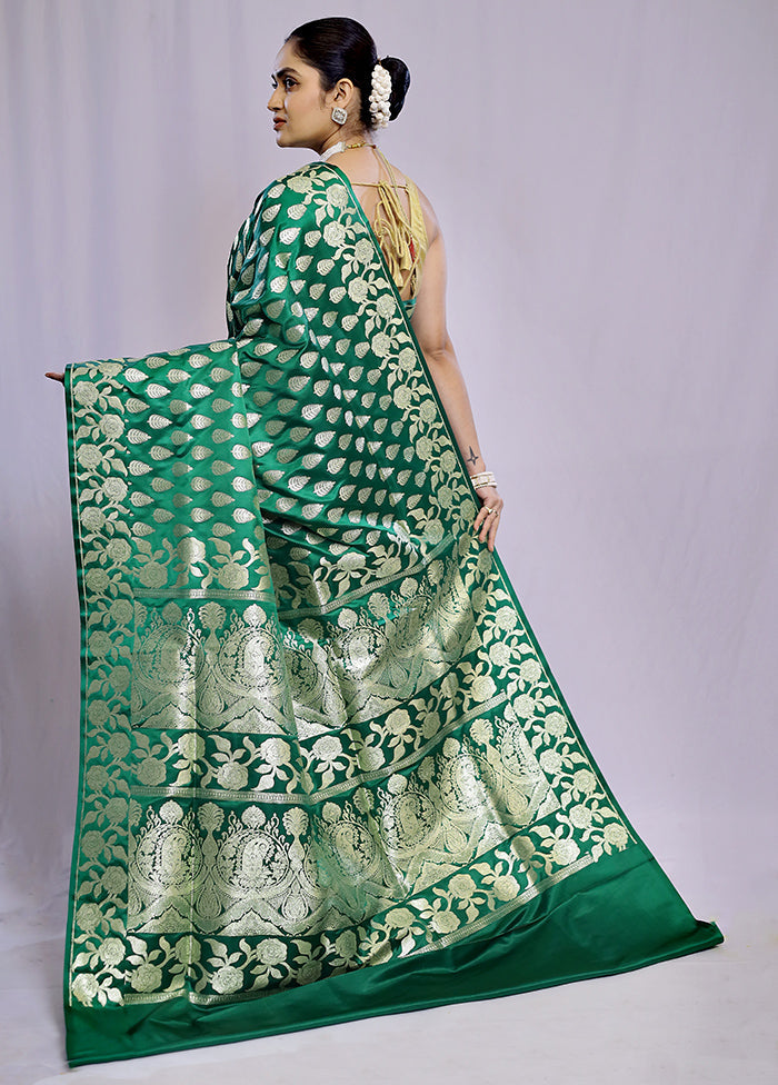 Green Banarasi Silk Saree With Blouse Piece - Indian Silk House Agencies