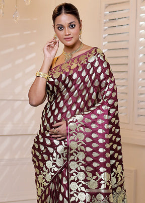 Purple Banarasi Silk Saree With Blouse Piece